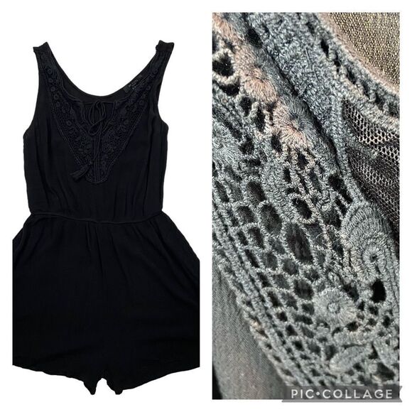 Ladies BE COOL Brand Black Crepe Crochet Detail Romper Size Large - Picture 1 of 11